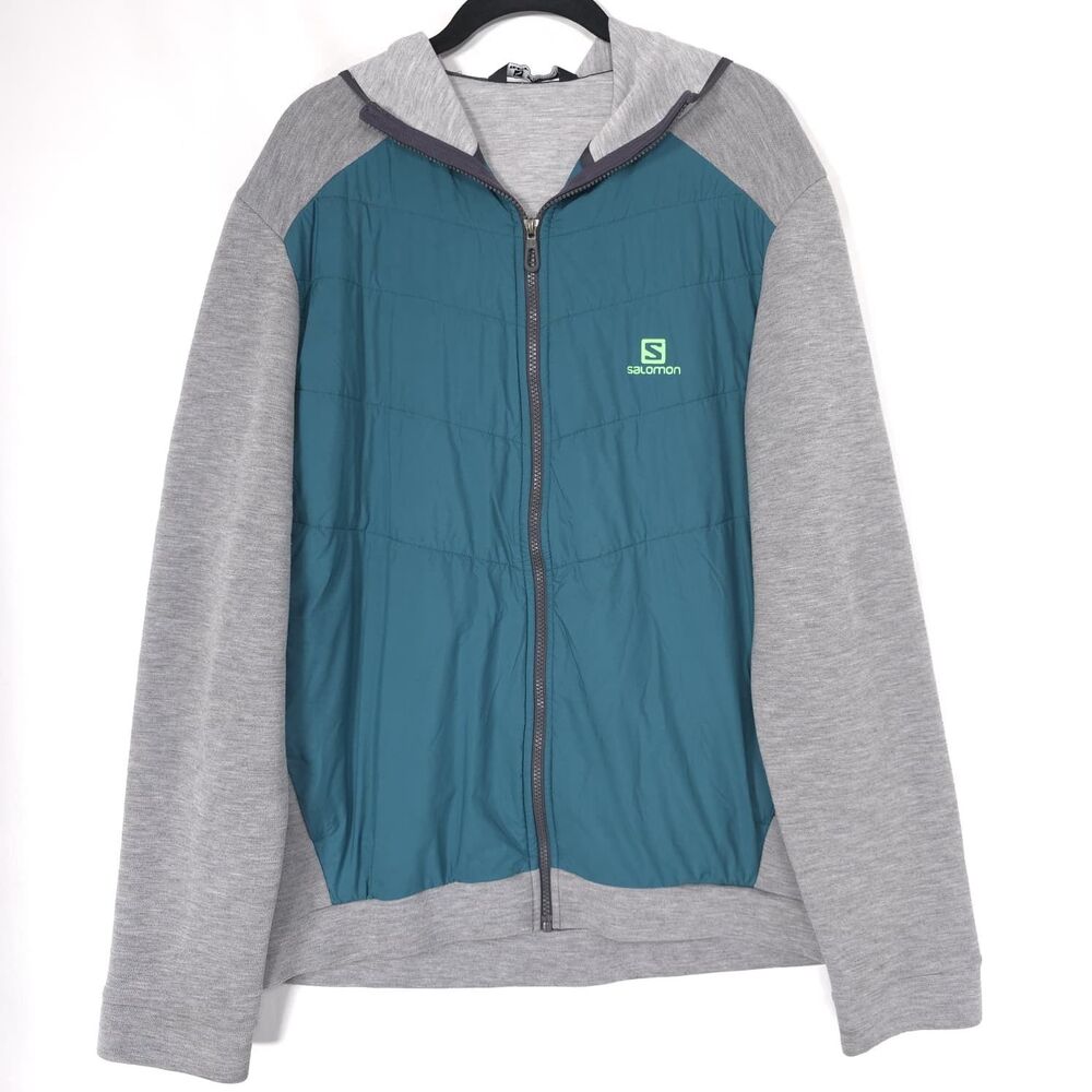 SALOMON Essential Xwarm Hybrid Midlayer Hoodie Mens XL Gray Blue Full Zip